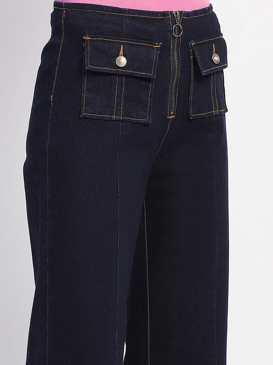Madame Zipped Flap Patch Flared Carbon Blue Denim - Image 6