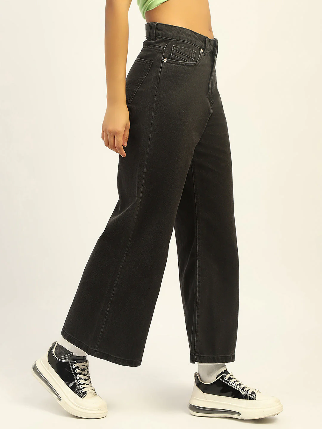 Madame Wide Leg Charcoal Cotton Denim - Image 6