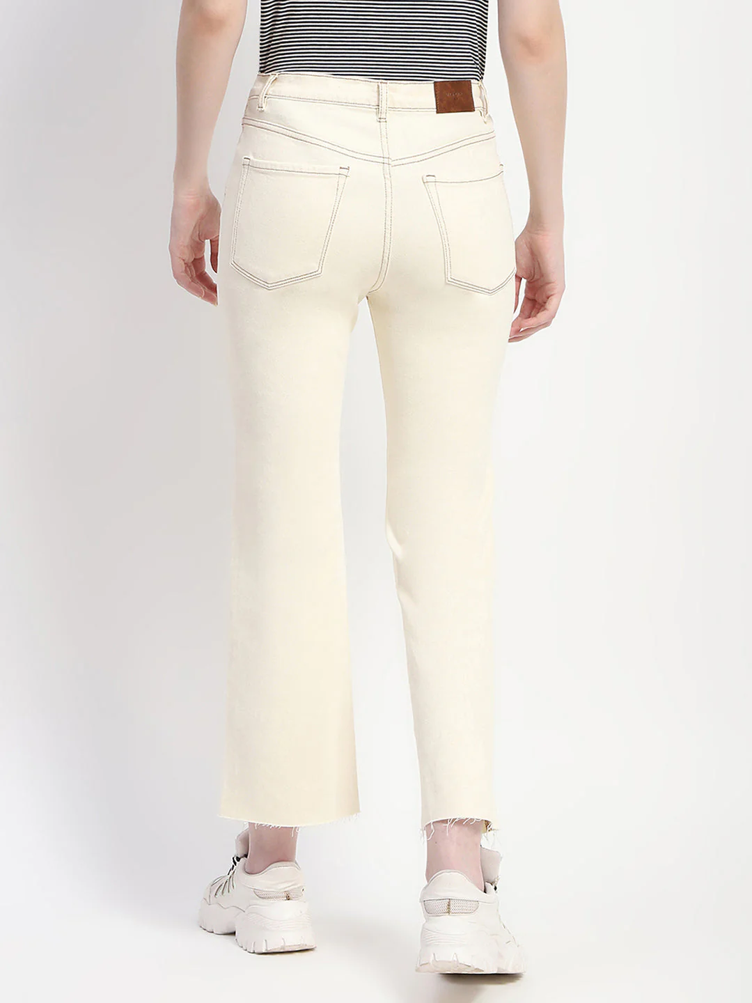 Madame Off-White Distressed Hem Flared Denim - Image 5