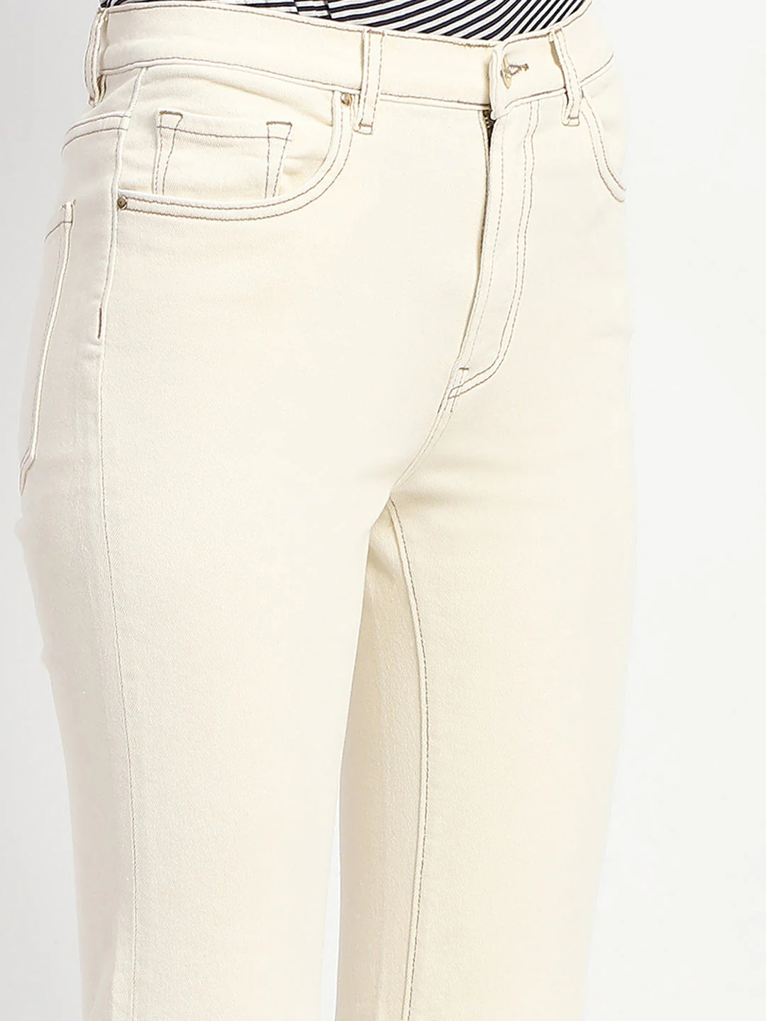 Madame Off-White Distressed Hem Flared Denim - Image 6