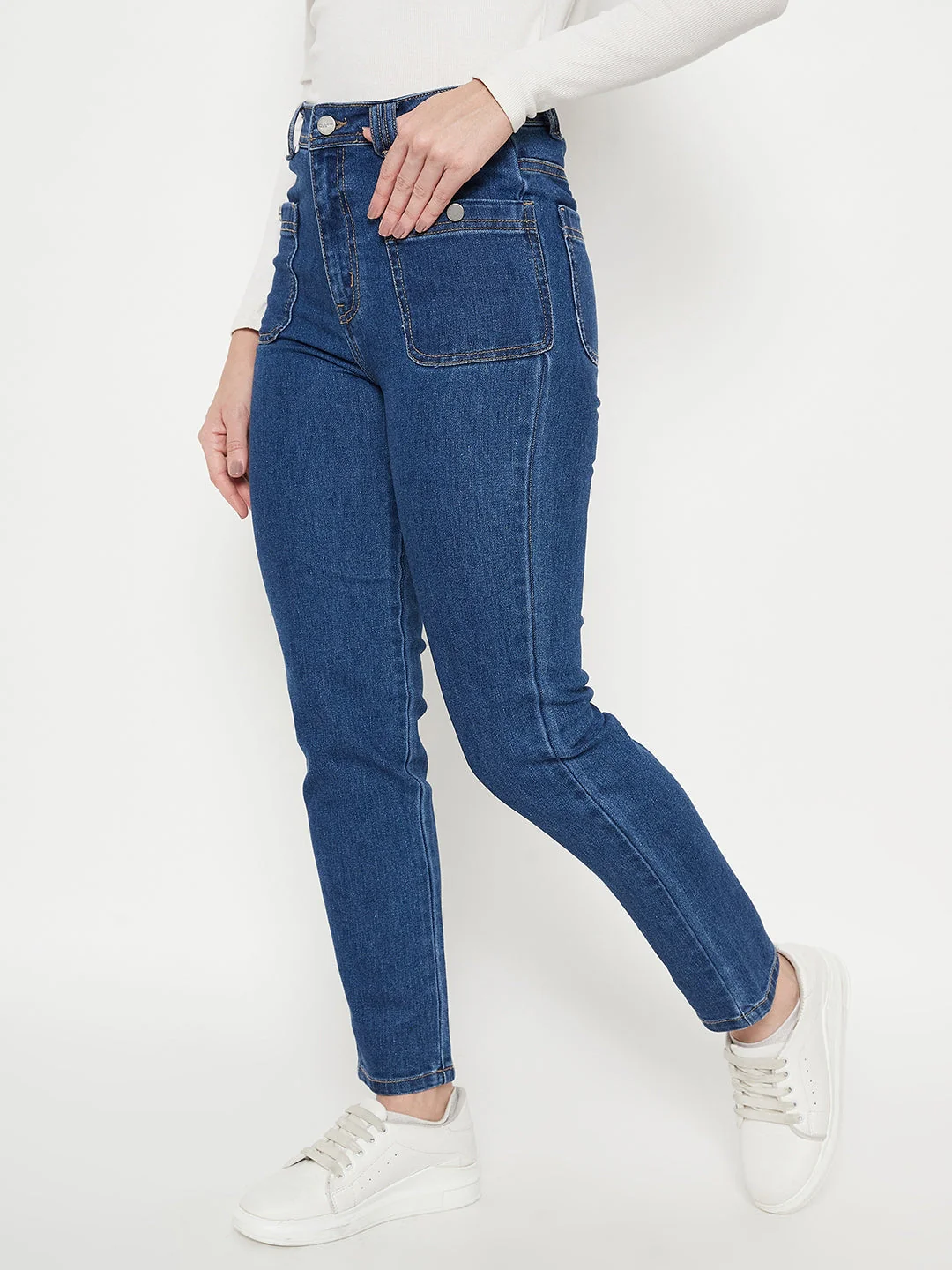 Madame Women Solid Dark Blue Jeans - Image 4