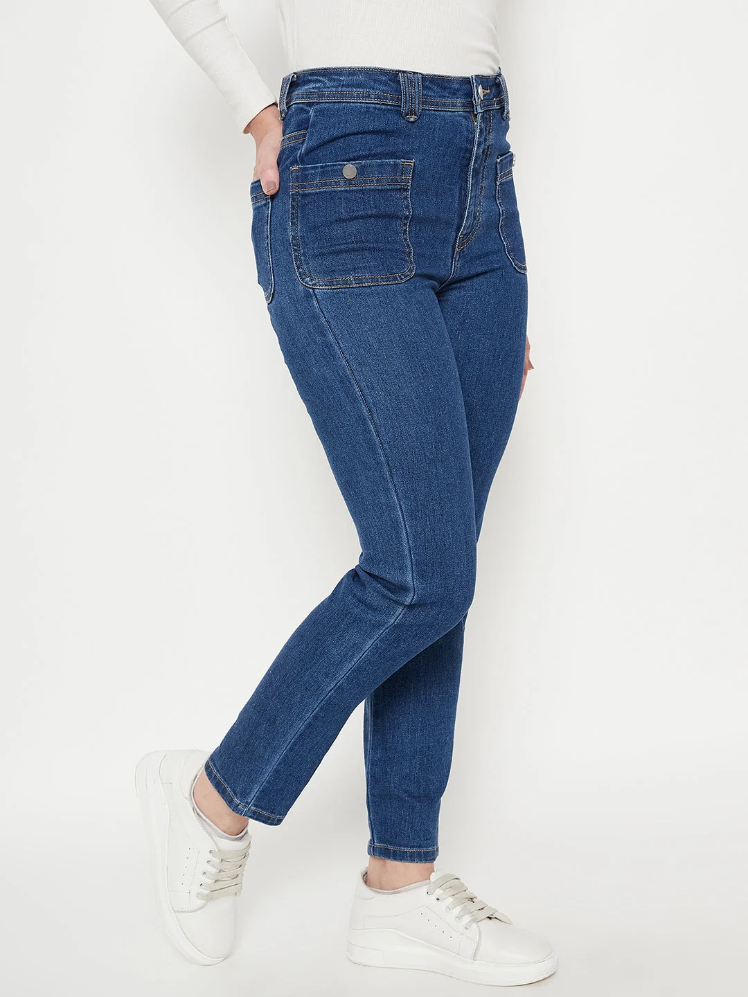 Madame Women Solid Dark Blue Jeans - Image 5