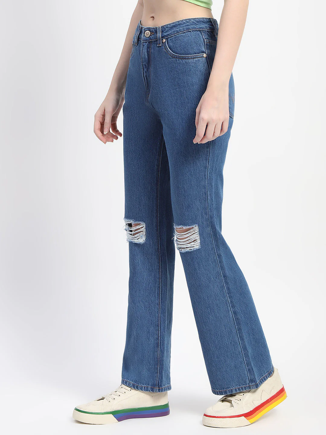 Madame Blue Ripped Flared Denim - Image 4