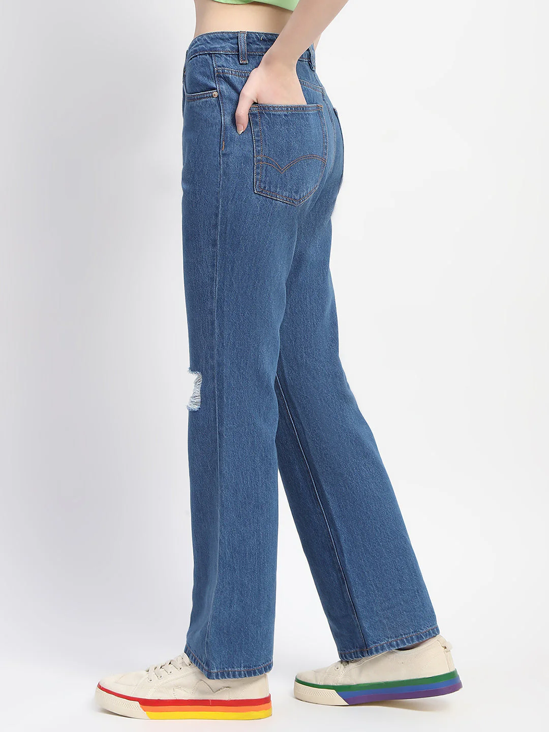 Madame Blue Ripped Flared Denim - Image 5