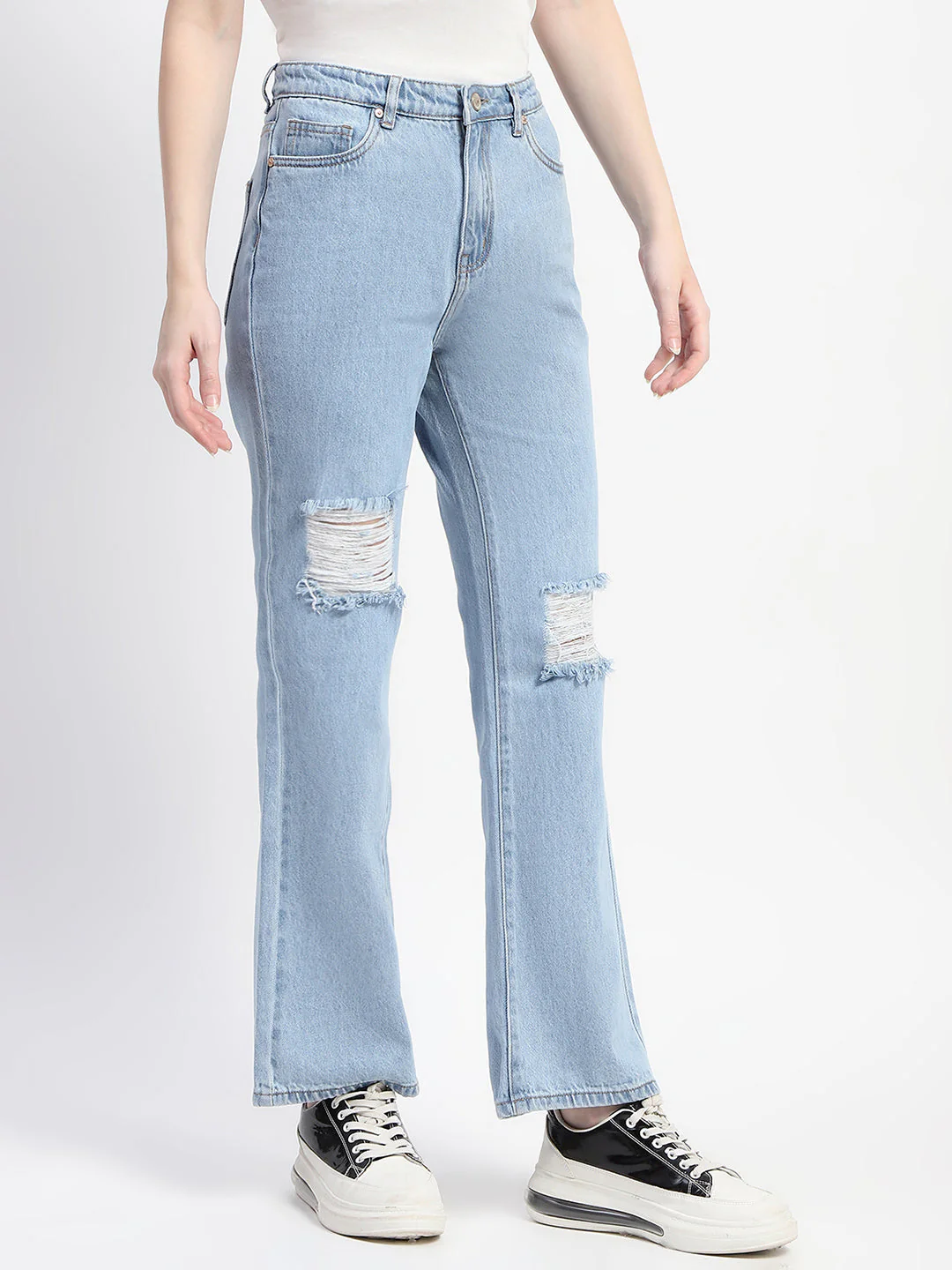 Madame Ice Blue Ripped Flared Denim - Image 3