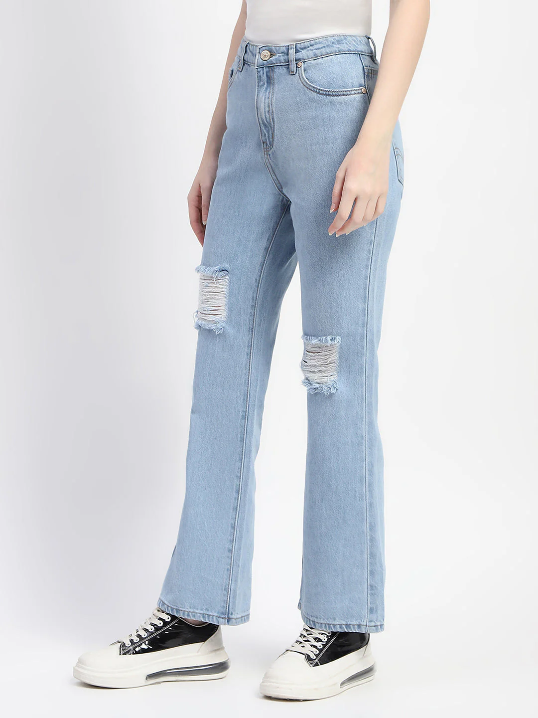 Madame Ice Blue Ripped Flared Denim - Image 4