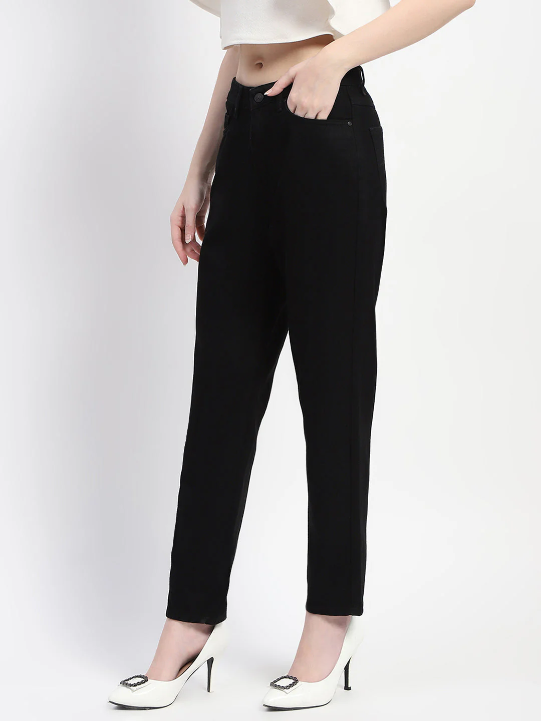 Madame Straight Fit Solid Black Denim - Image 4