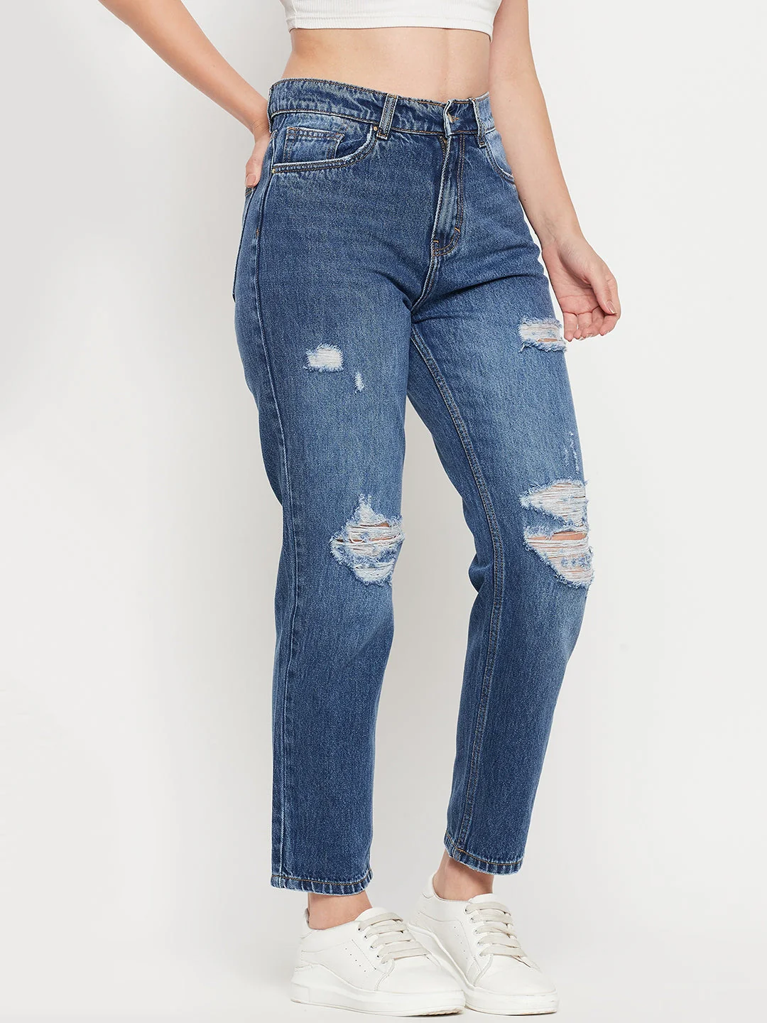 Madame Mid Blue Distressed Denim Jeans - Image 5