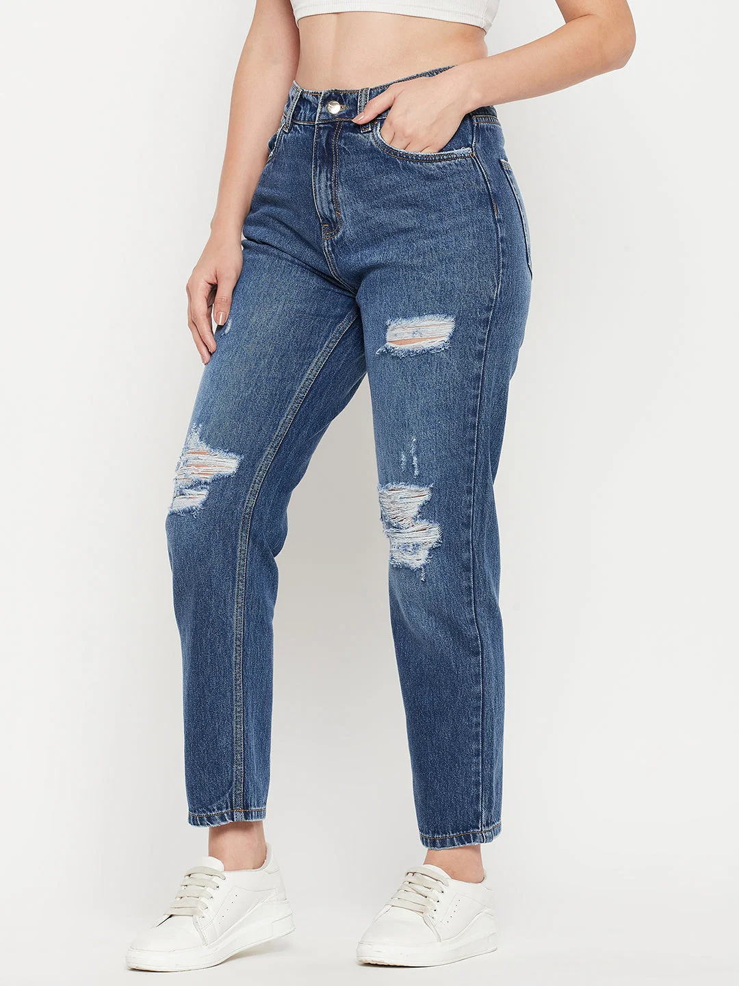 Madame Mid Blue Distressed Denim Jeans - Image 6