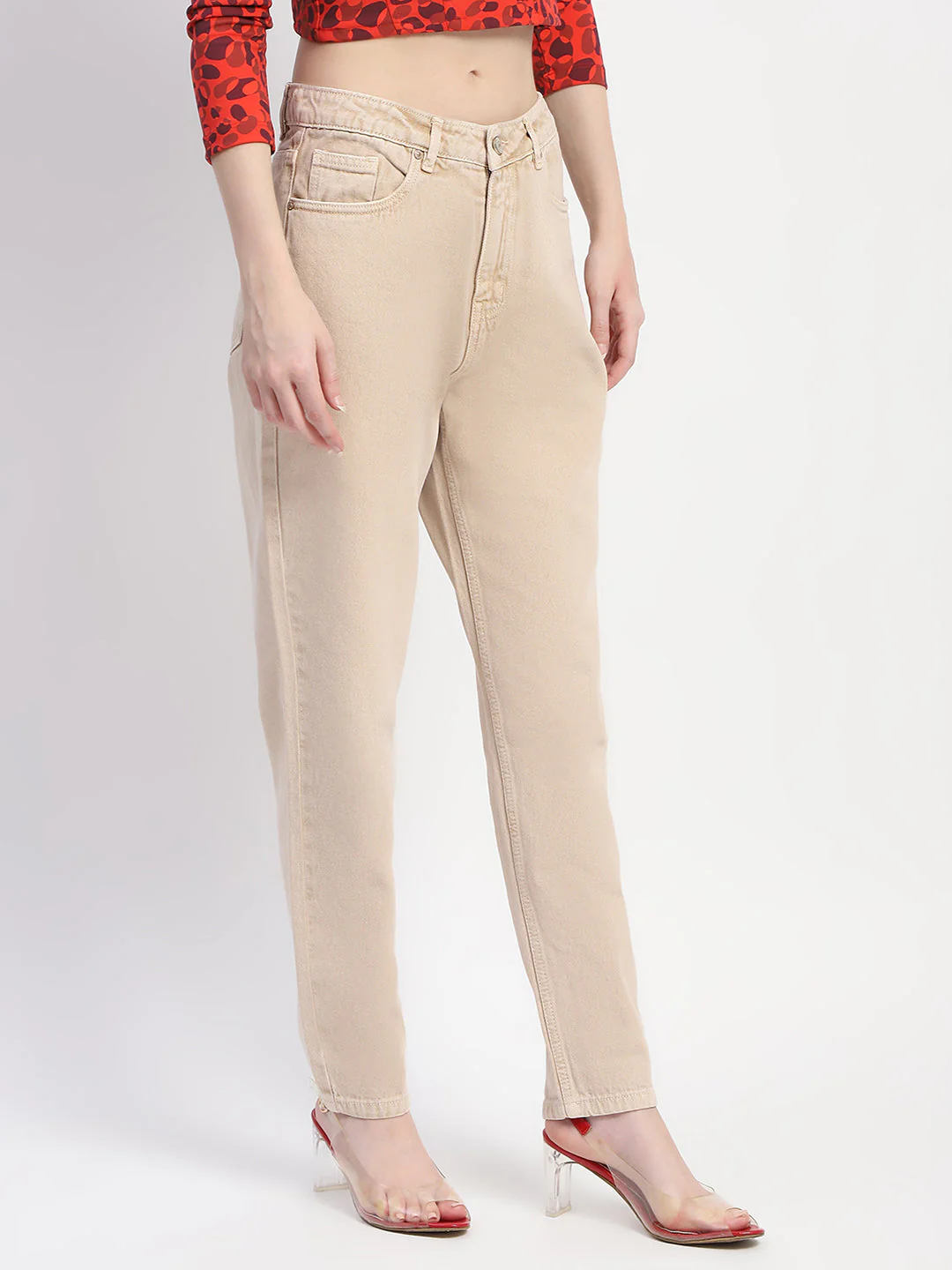 Madame Straight Fit Cotton Beige Denim - Image 3