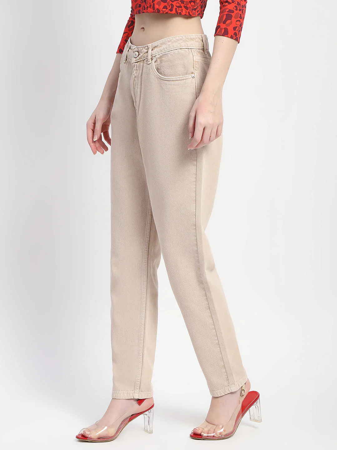 Madame Straight Fit Cotton Beige Denim - Image 4