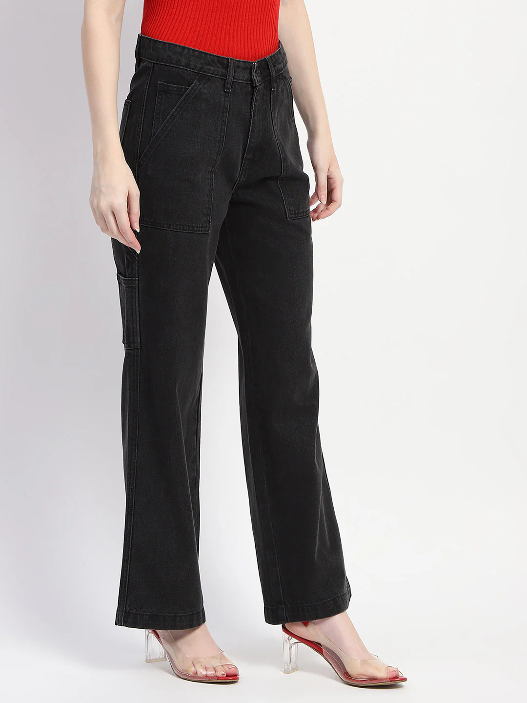 Madame Slant Pocket Flared Black Denim - Image 3