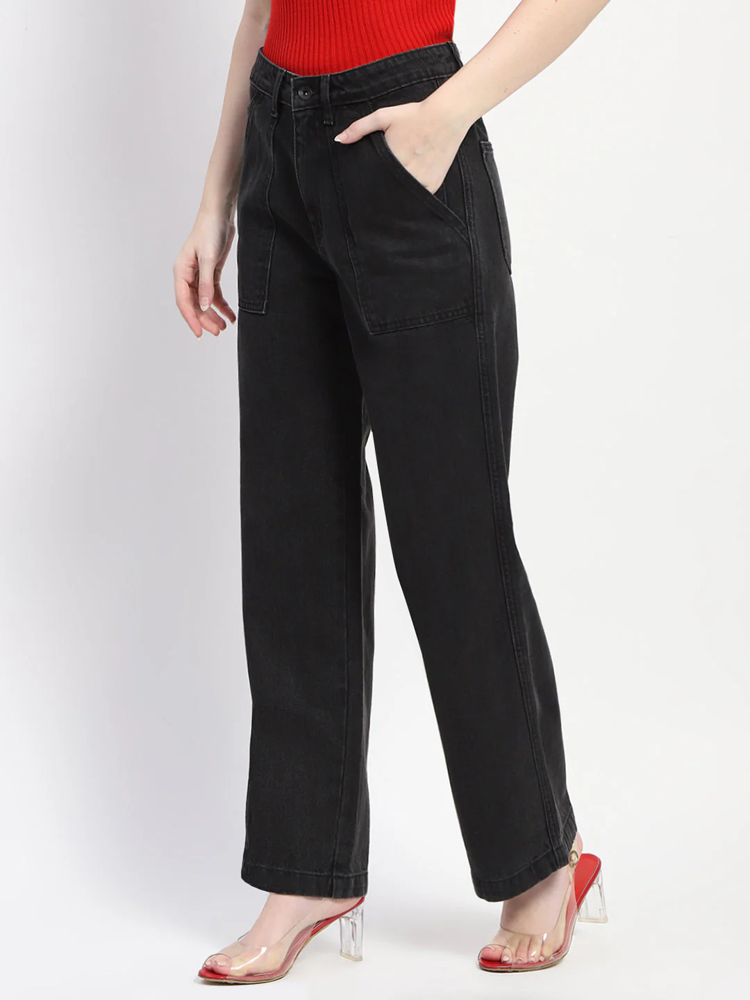 Madame Slant Pocket Flared Black Denim - Image 4