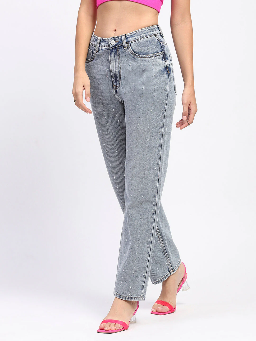 Madame Light Wash Embellished Light Blue Cotton Denim - Image 4