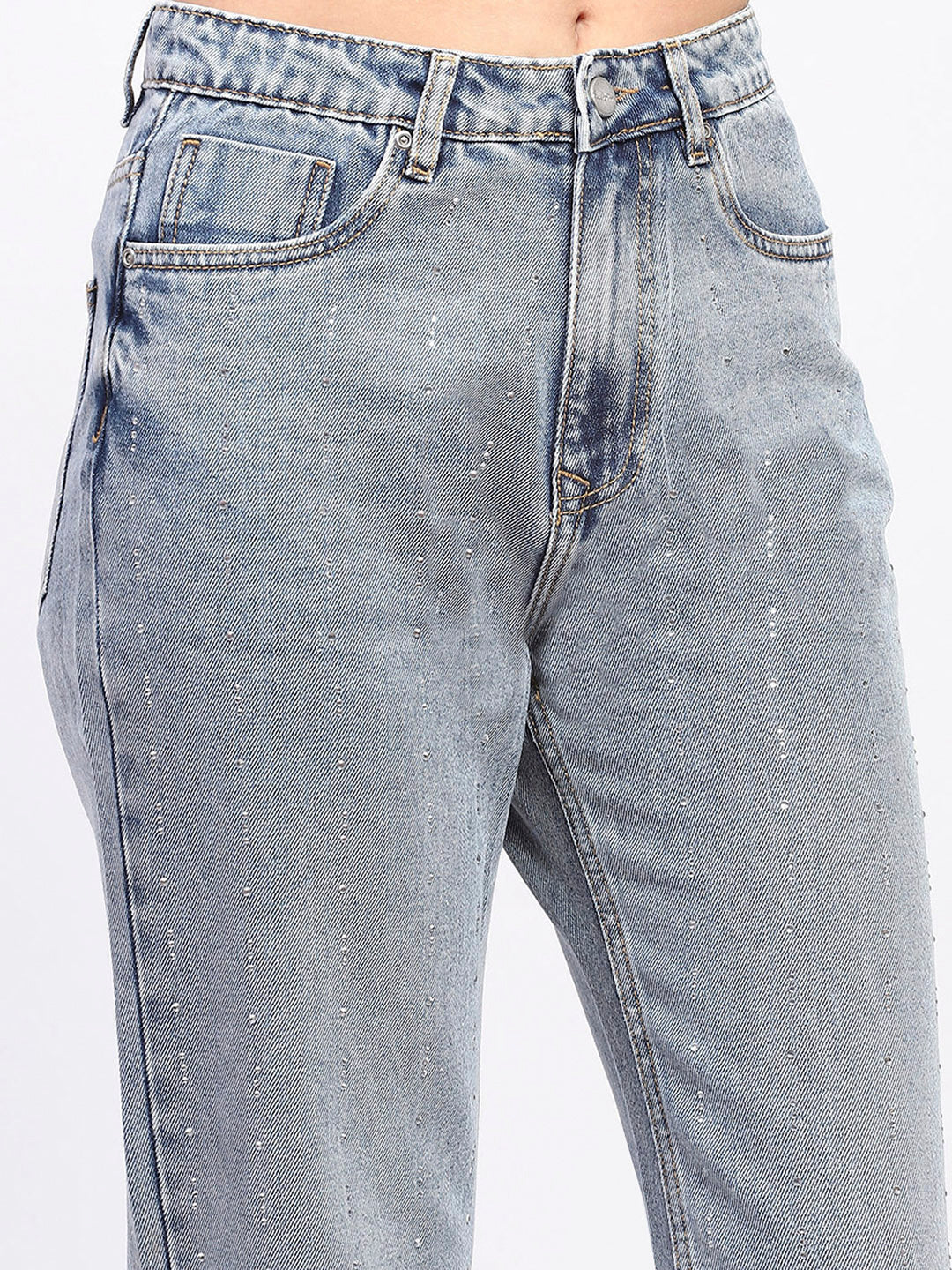 Madame Light Wash Embellished Light Blue Cotton Denim - Image 6