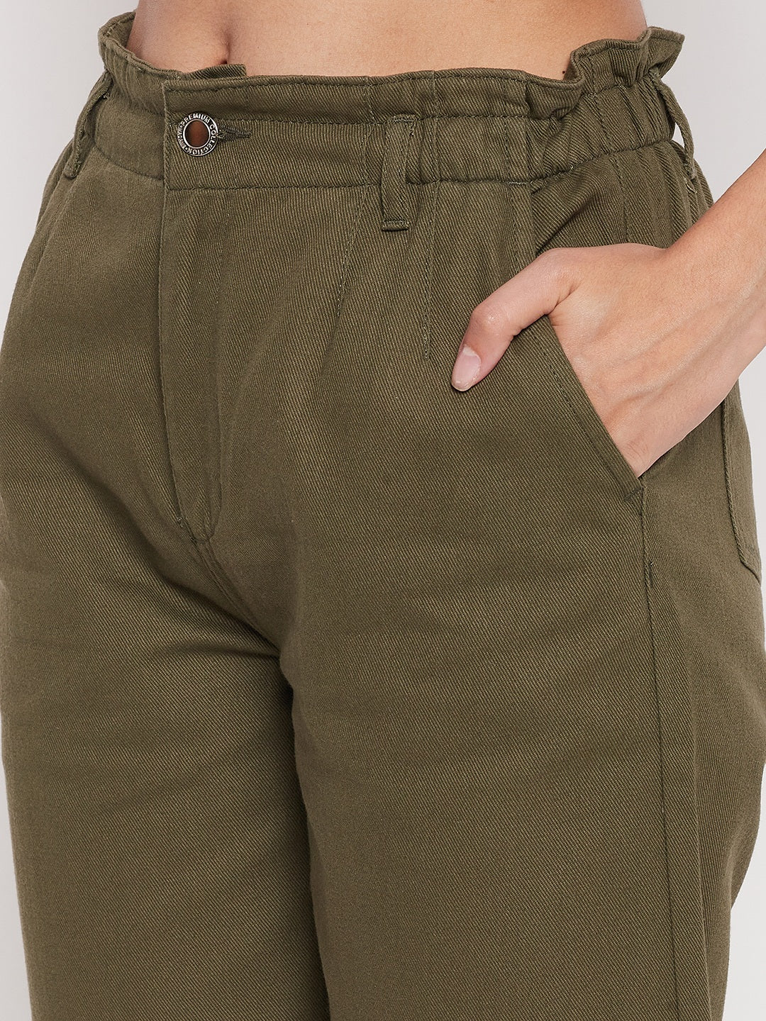 Madame Women Solid Olive Trouser - Image 3