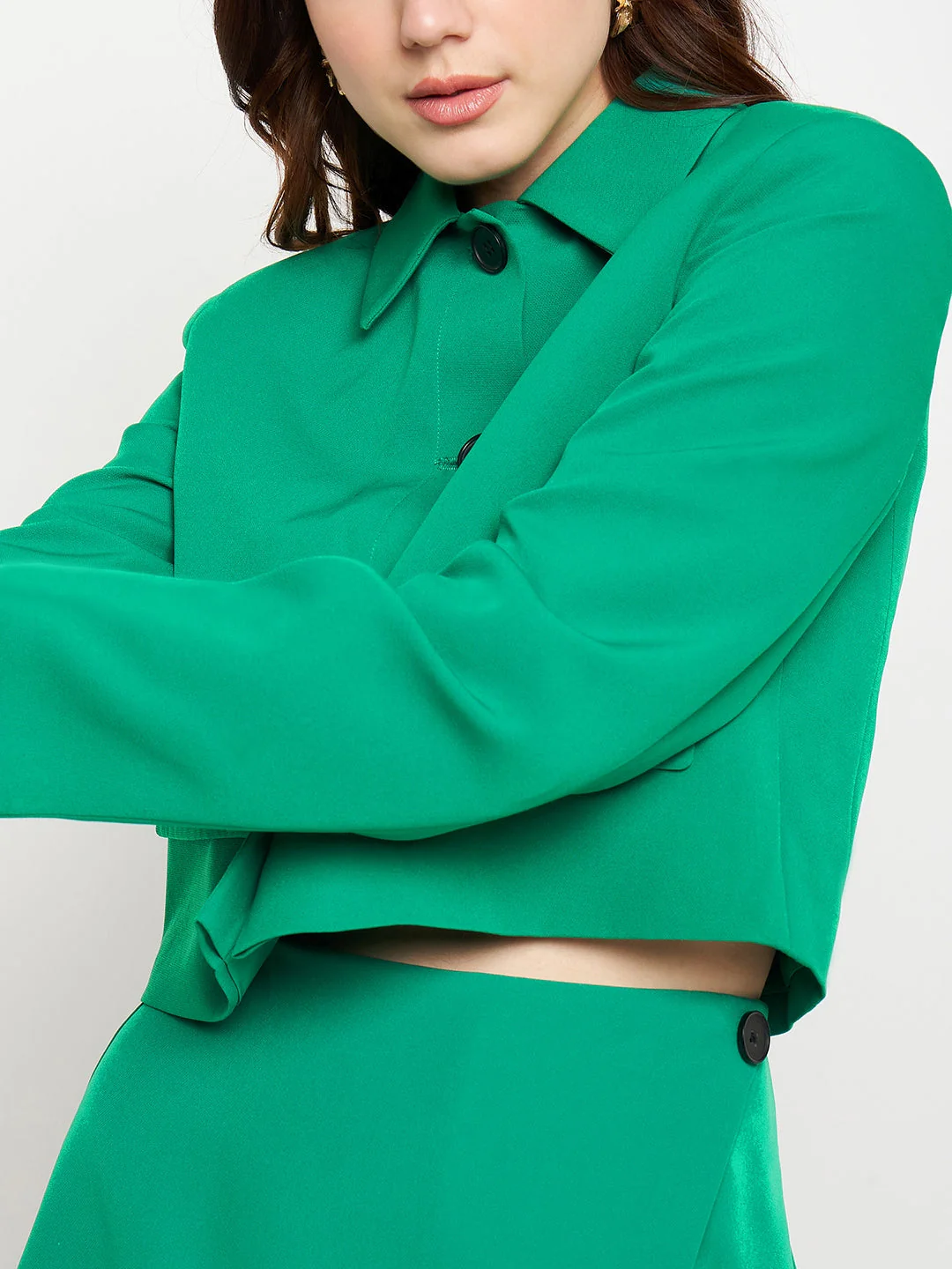 Madame Black Button Green Blazer - Image 3