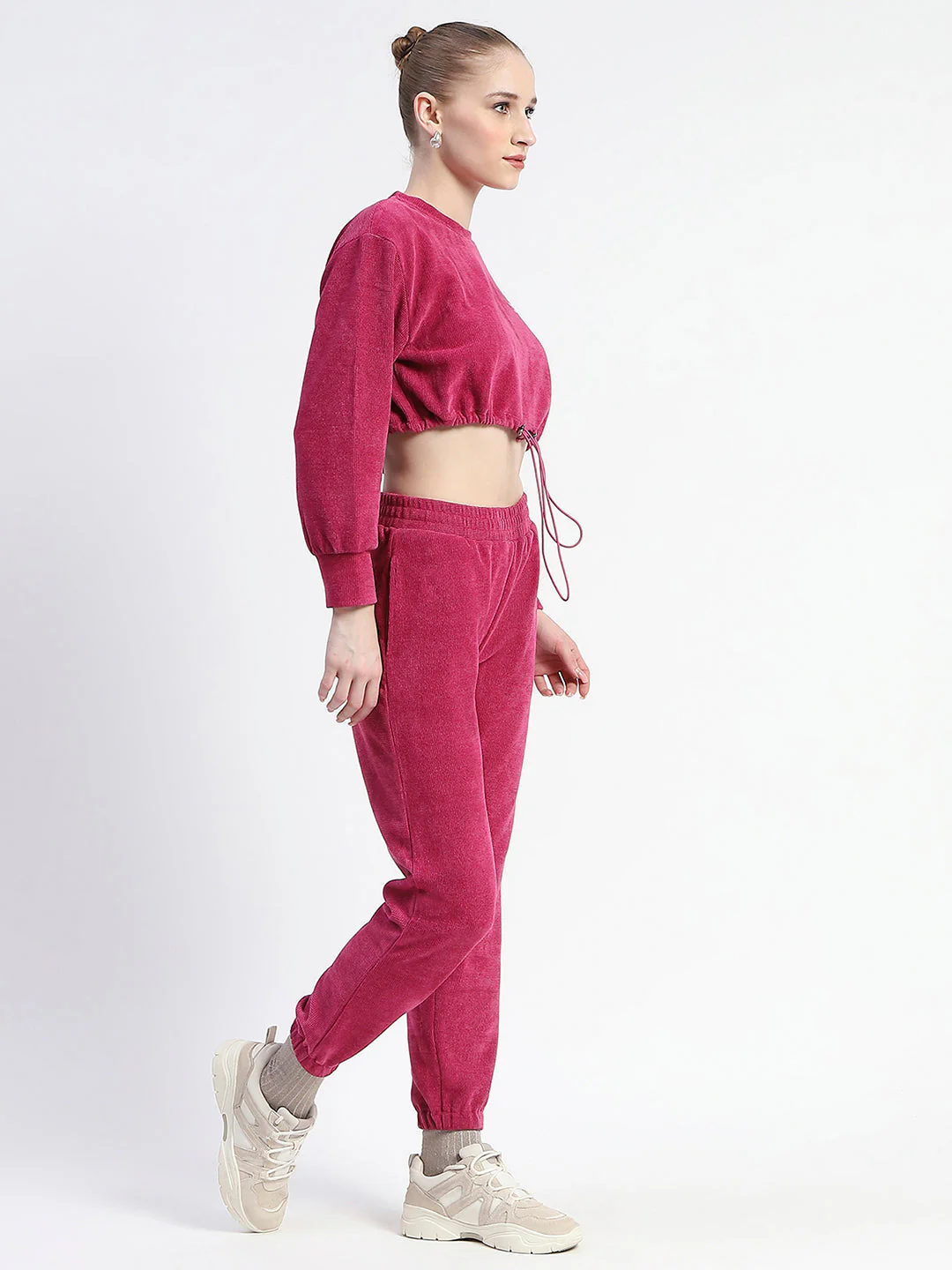 Madame Pink Elasticated Waist Crop Sweatshirt And Bottom Co-Ord Set - Image 3
