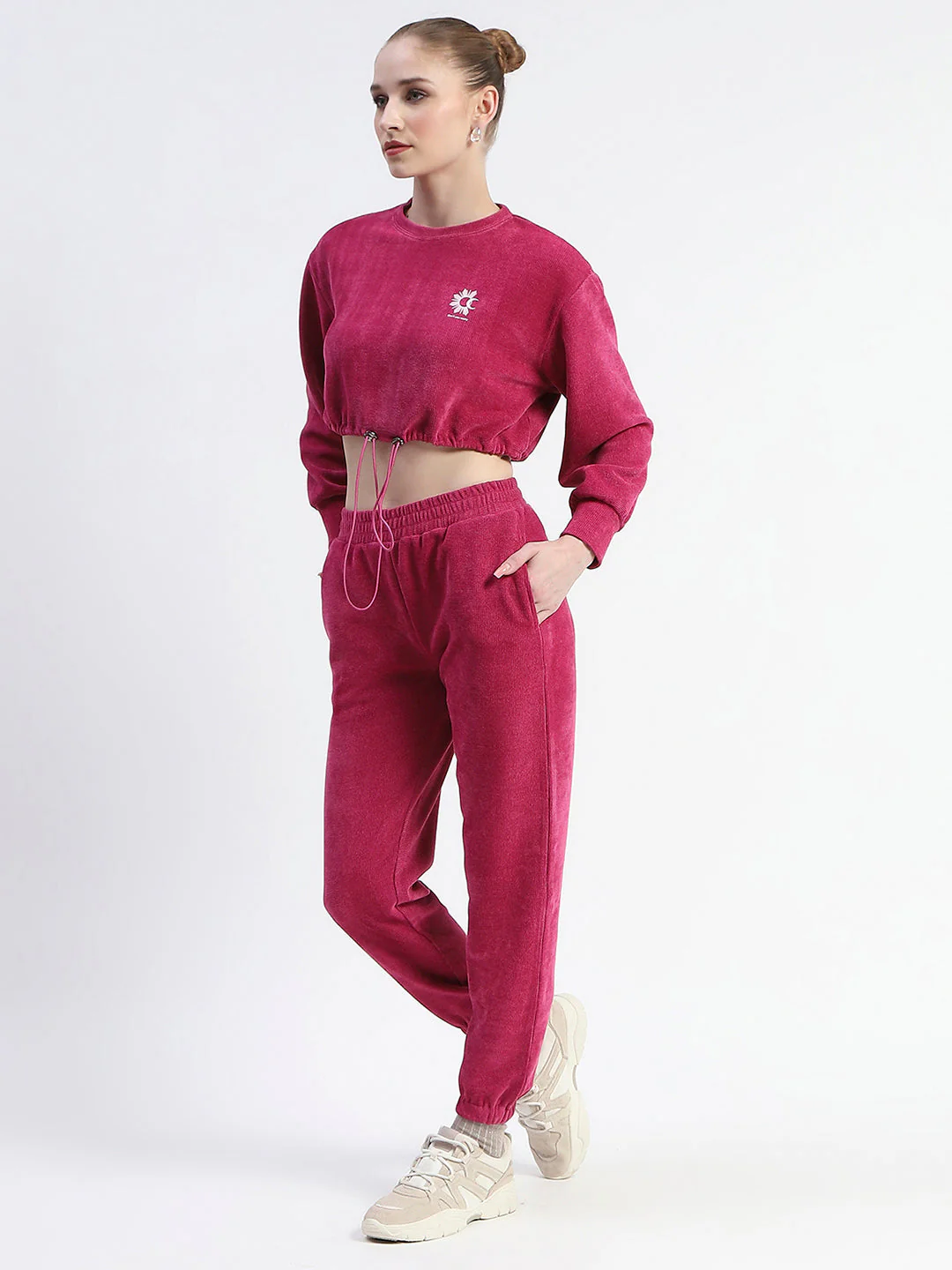 Madame Pink Elasticated Waist Crop Sweatshirt And Bottom Co-Ord Set - Image 4