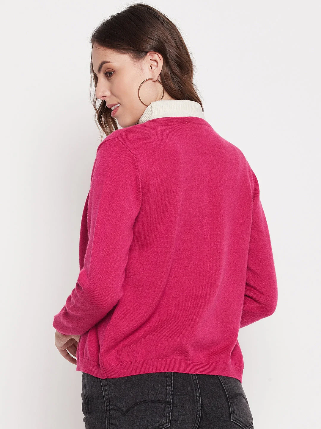 Madame Women Solid Fuschia Cardigans - Image 3