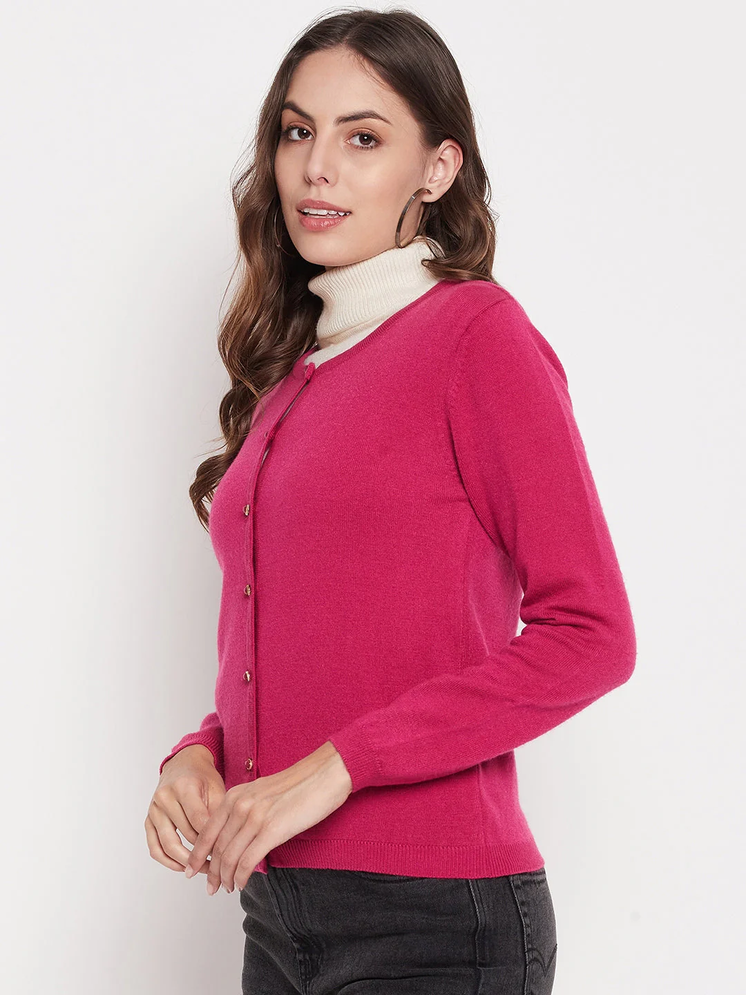 Madame Women Solid Fuschia Cardigans - Image 5