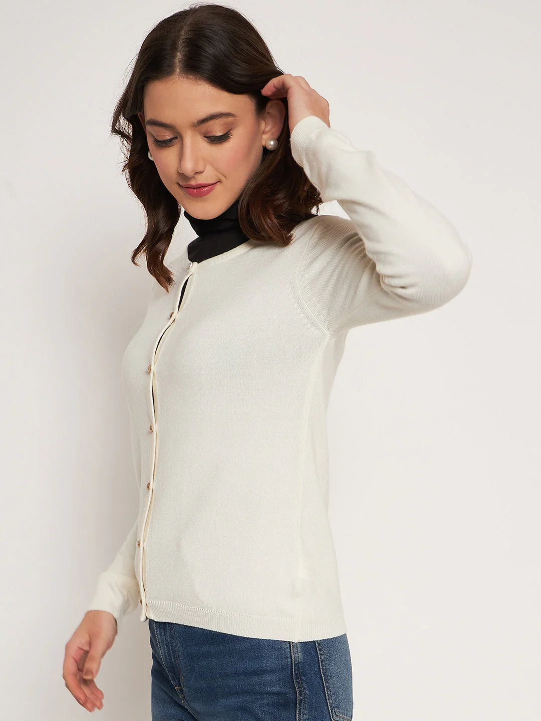 Madame Offwhite Round Neck Cardigan - Image 3