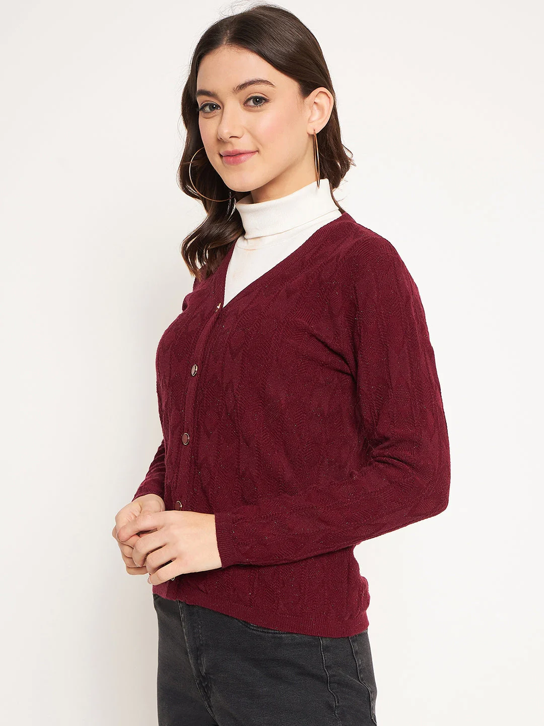 Madame Wine V-Neck Cardigan - Image 3