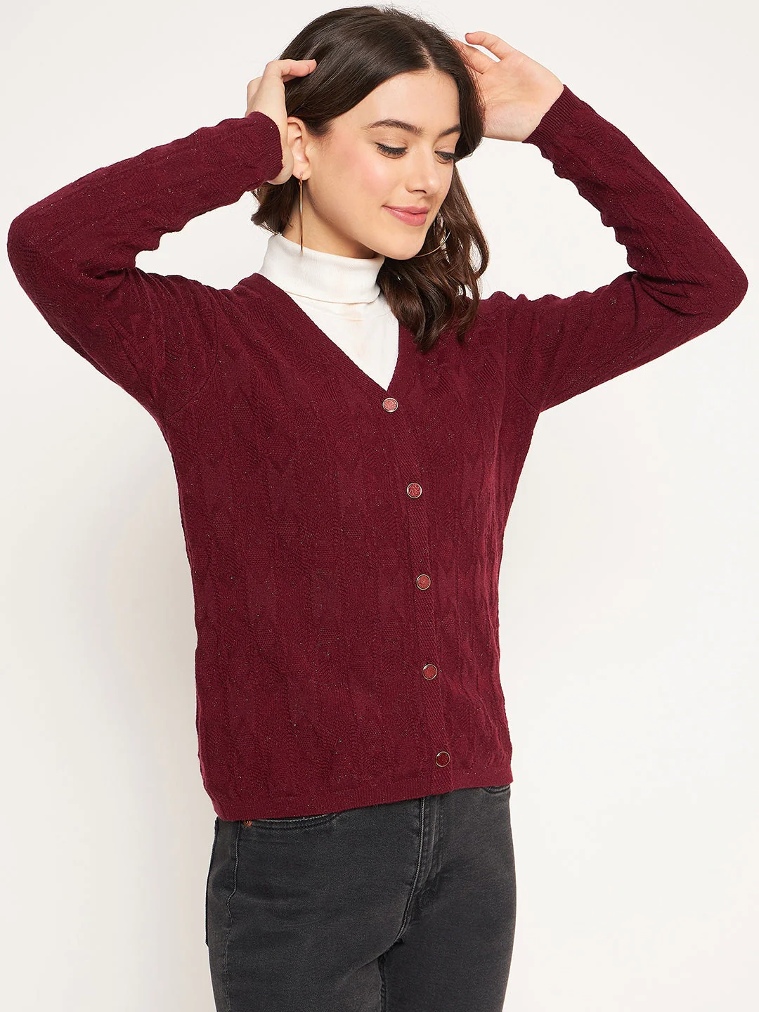 Madame Wine V-Neck Cardigan - Image 4