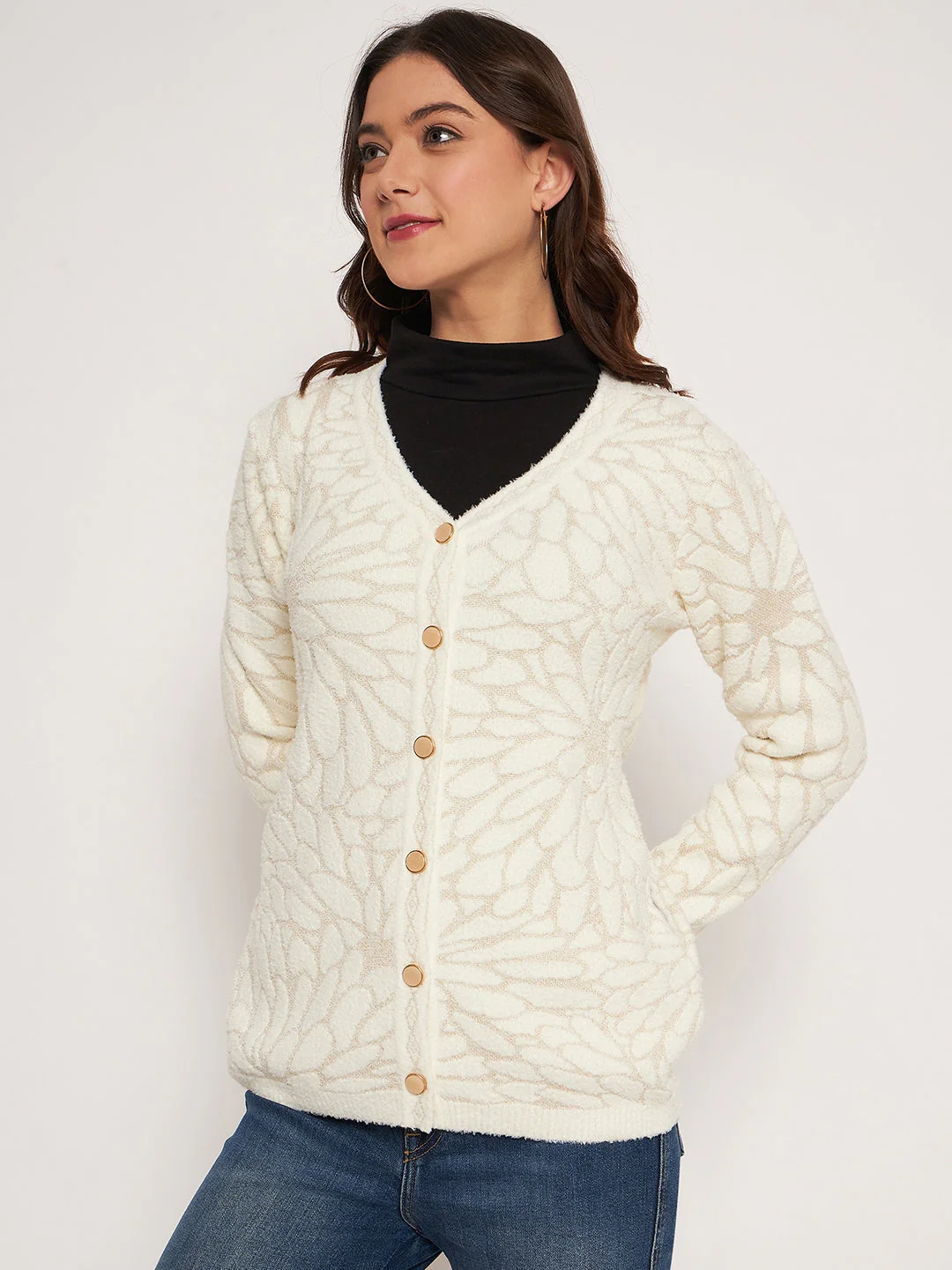 Madame Offwhite V-Neck Cardigan - Image 3