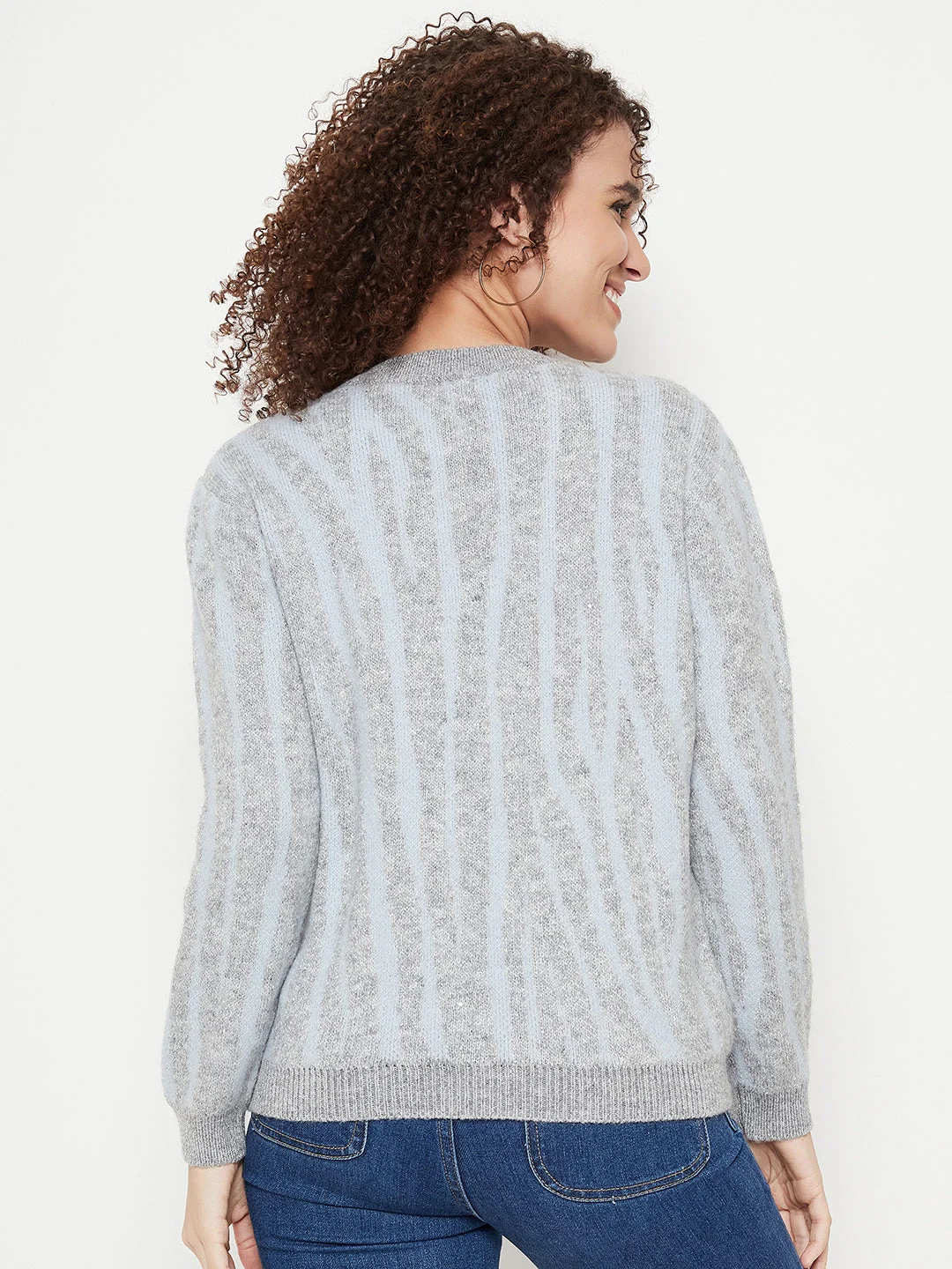 Madame Grey Round Neck Printed Sweater - Image 3