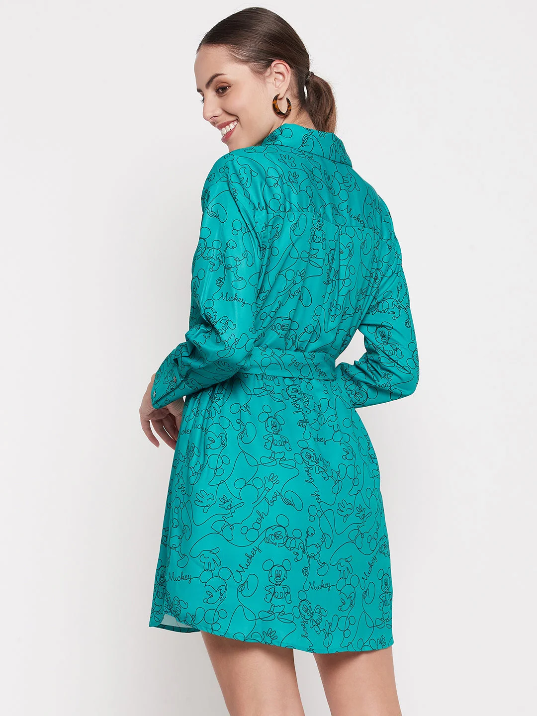 Madame Disney Printed Belted Green Mini Dress - Image 3