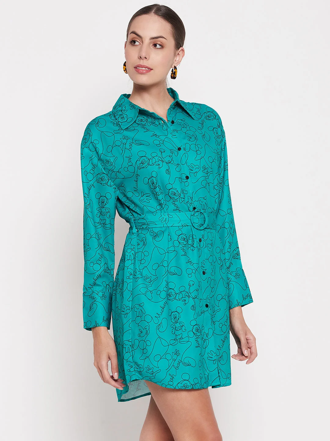 Madame Disney Printed Belted Green Mini Dress - Image 4