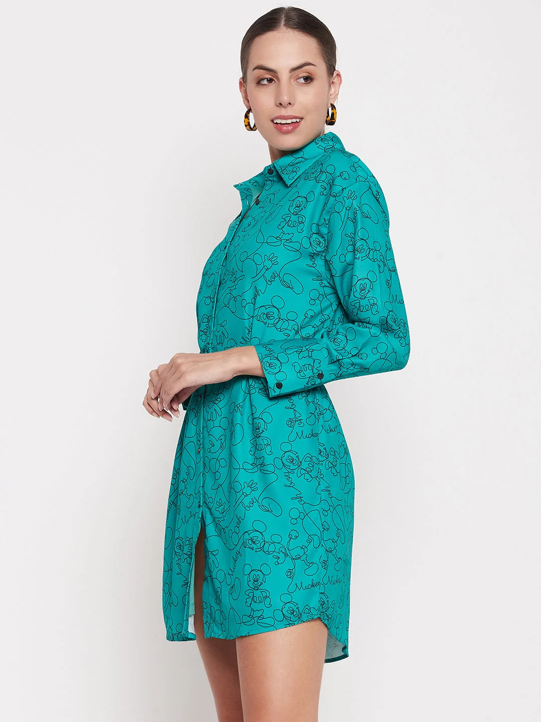 Madame Disney Printed Belted Green Mini Dress - Image 5