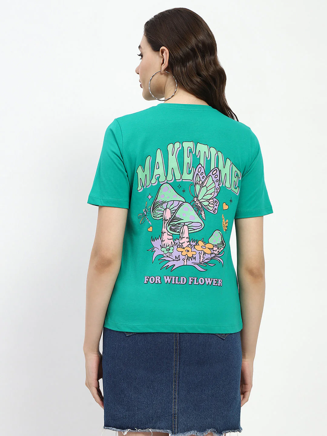 Madame Crew Necked Graphic Printed Green Cotton T-Shirt - Image 3