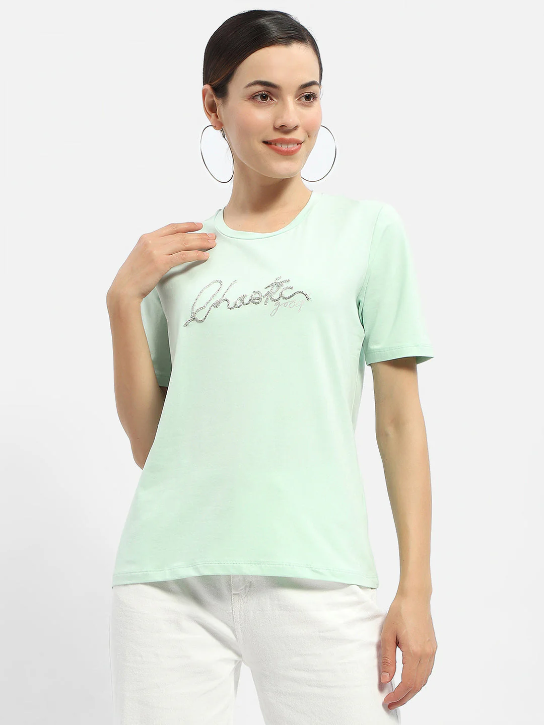 Madame Typography Mint Crew Neck T-Shirt - Image 4