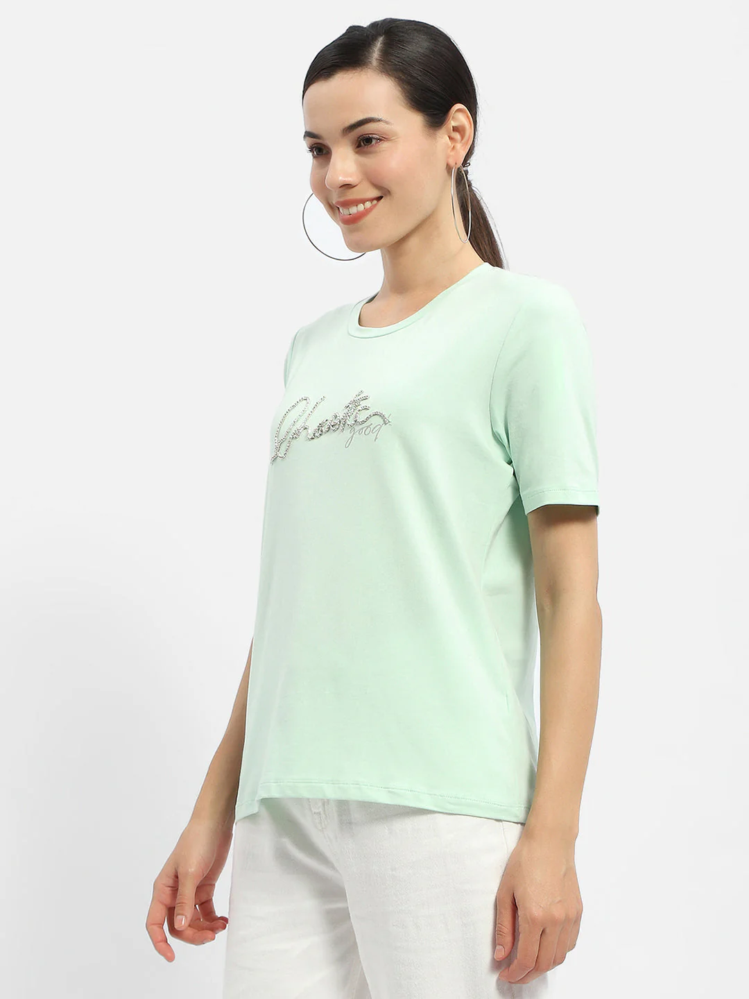 Madame Typography Mint Crew Neck T-Shirt - Image 5