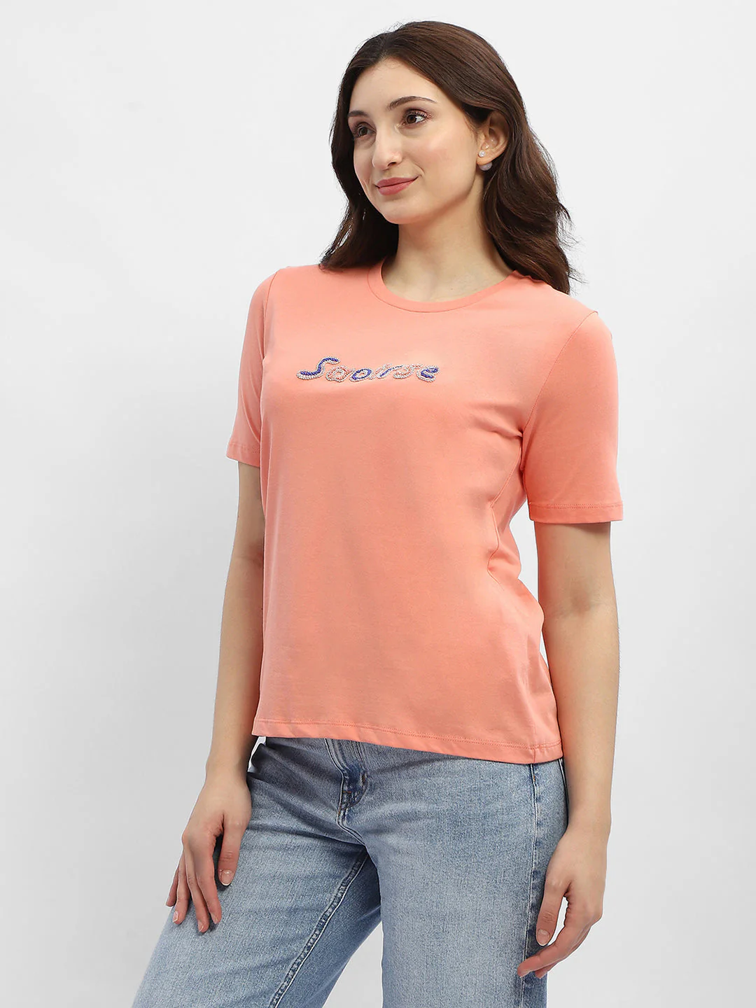Madame Typography Salmon Cotton T-Shirt - Image 4