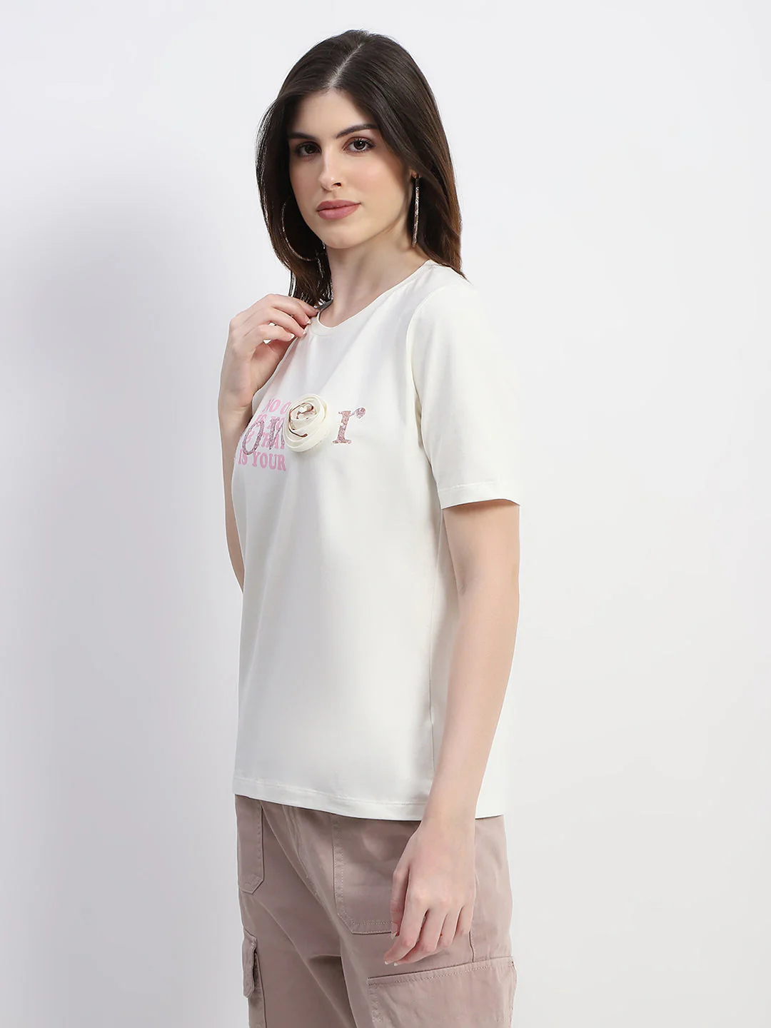 Madame Typography Print Off White Cotton T-Shirt - Image 4
