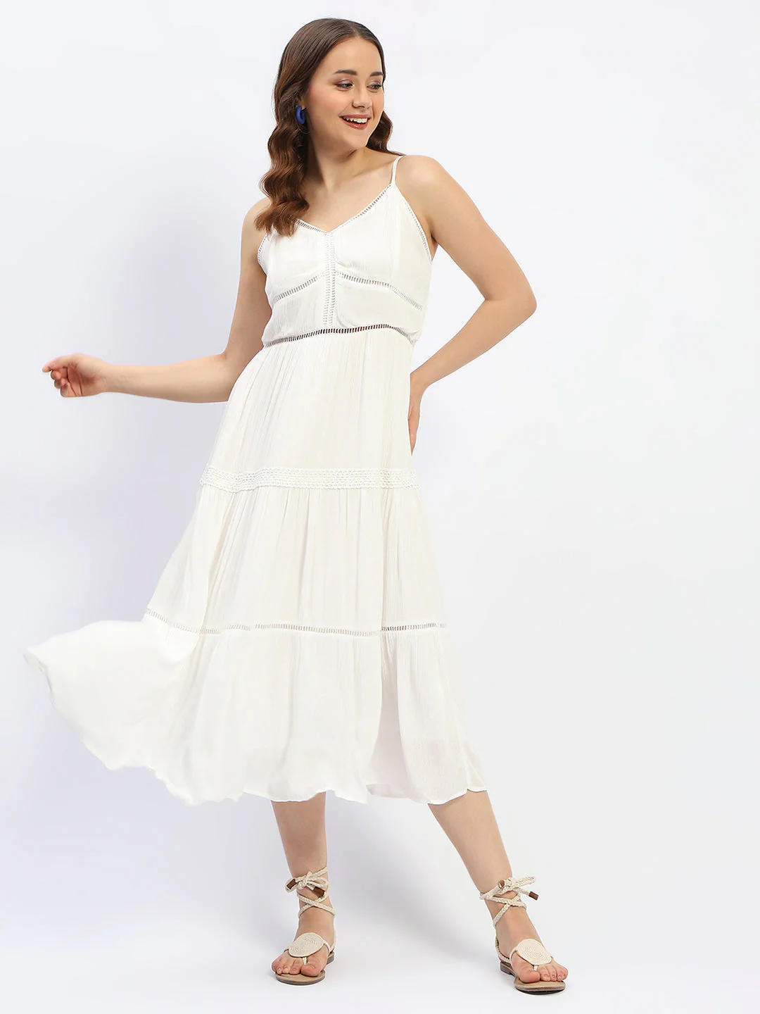 Madame Off White Tiered Cami Cotton Dress - Image 3