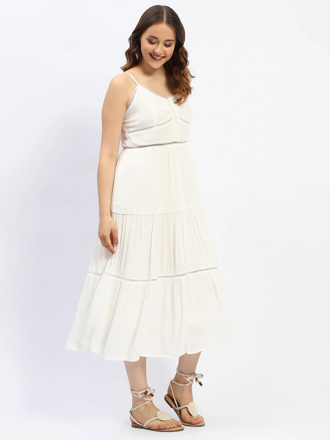 Madame Off White Tiered Cami Cotton Dress - Image 5