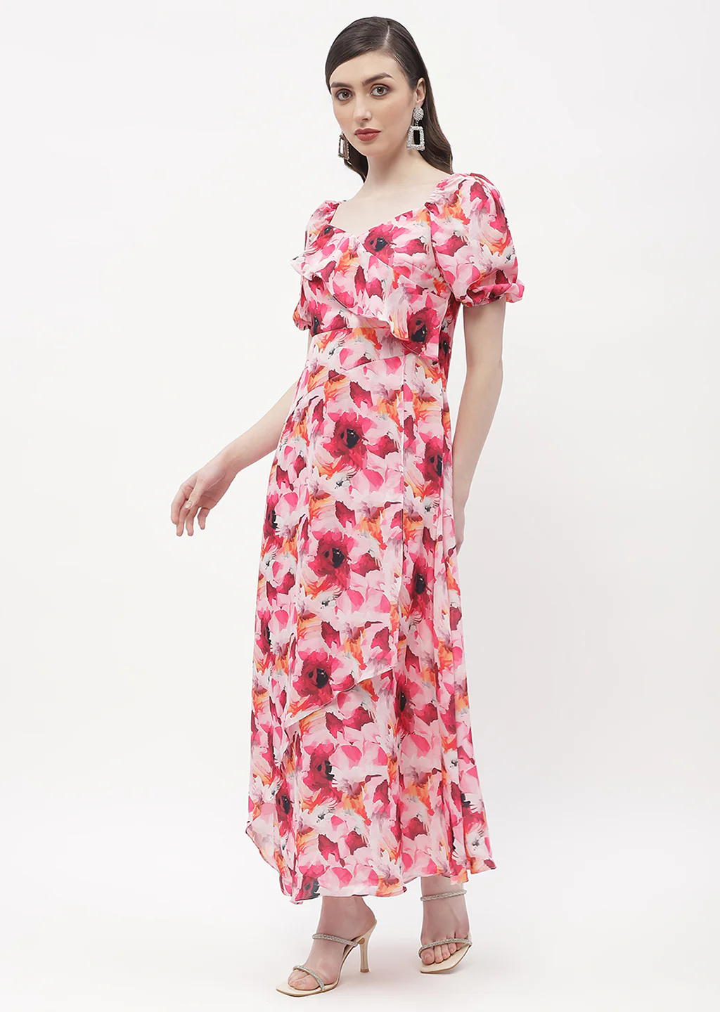 Madame Sweetheart Neck Hot Pink Floral Maxi Dress - Image 4