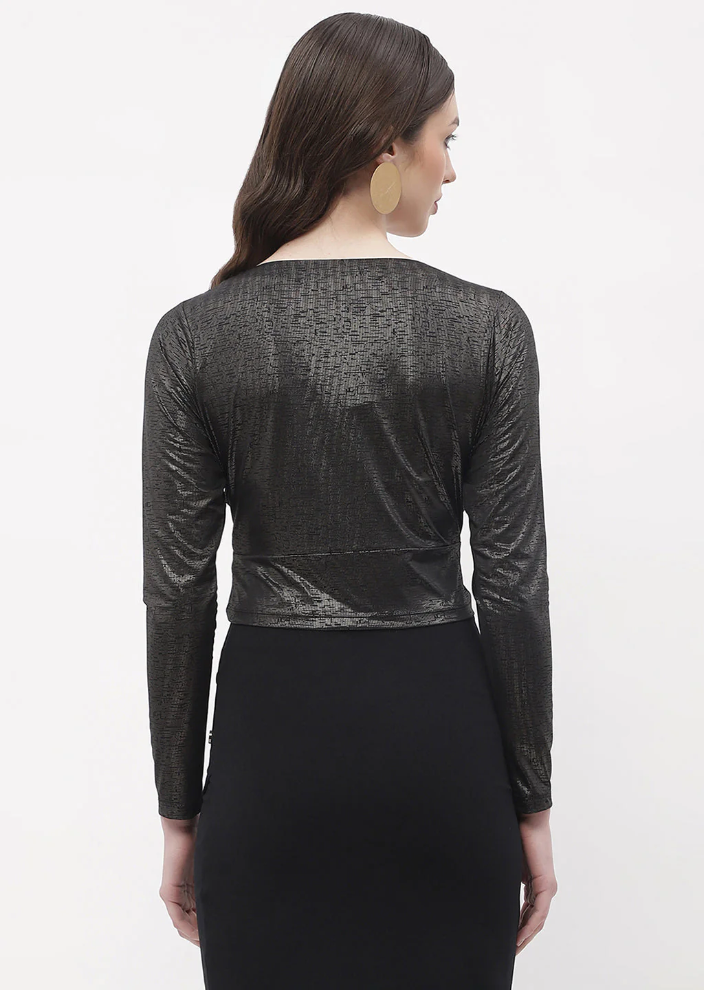 Madame Sweetheart Neck Black Shimmery Crop Top - Image 3