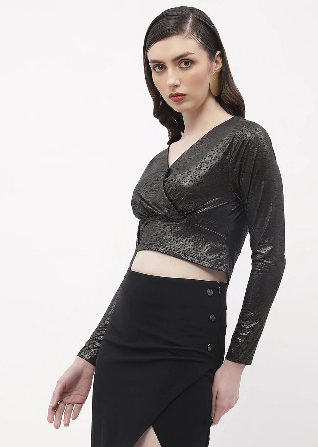 Madame Sweetheart Neck Black Shimmery Crop Top - Image 4