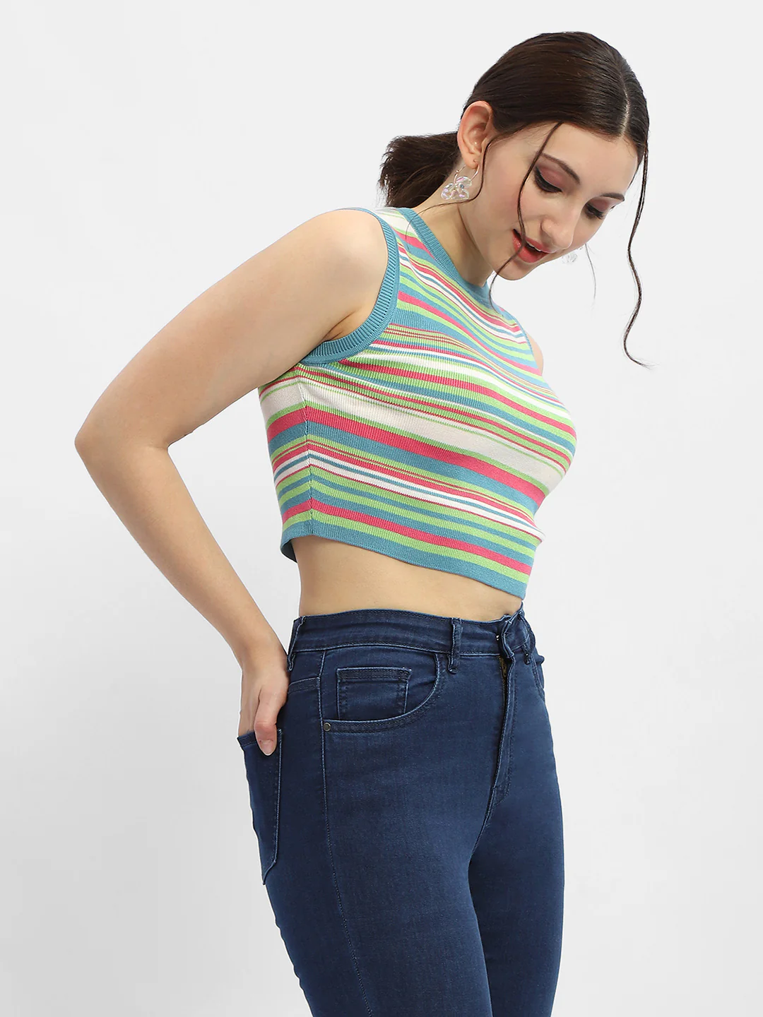Madame Striped Airforce Blue Tank Top - Image 3