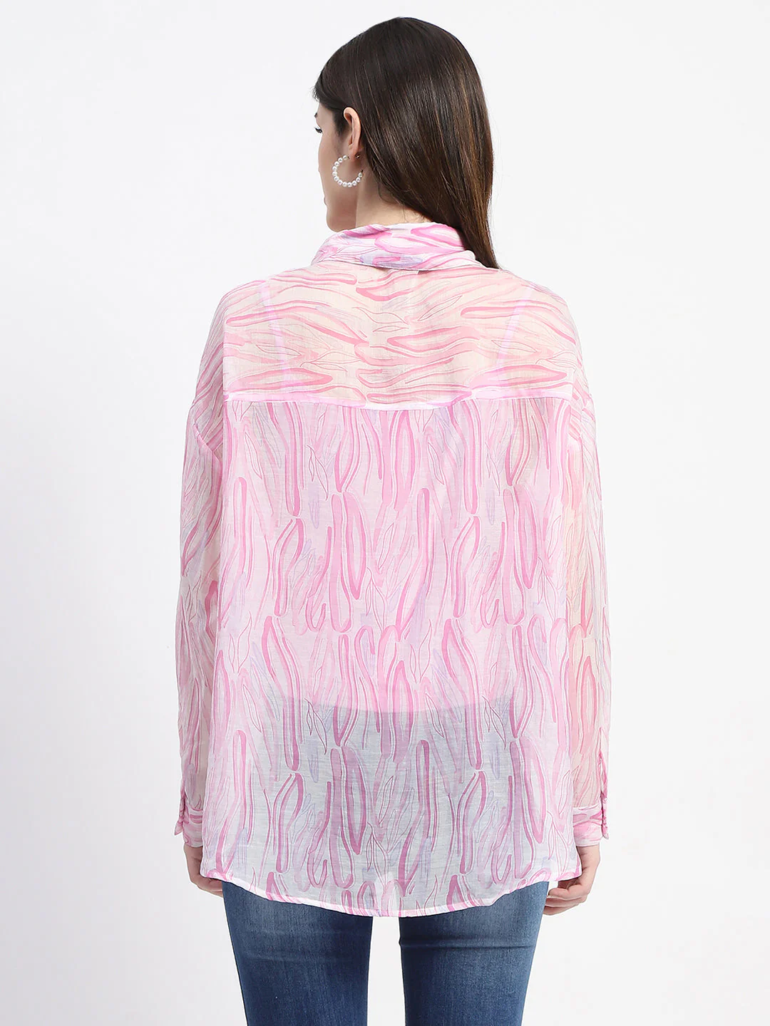 Madame Semi Sheer Abstract Print Baby Pink Shirt - Image 6