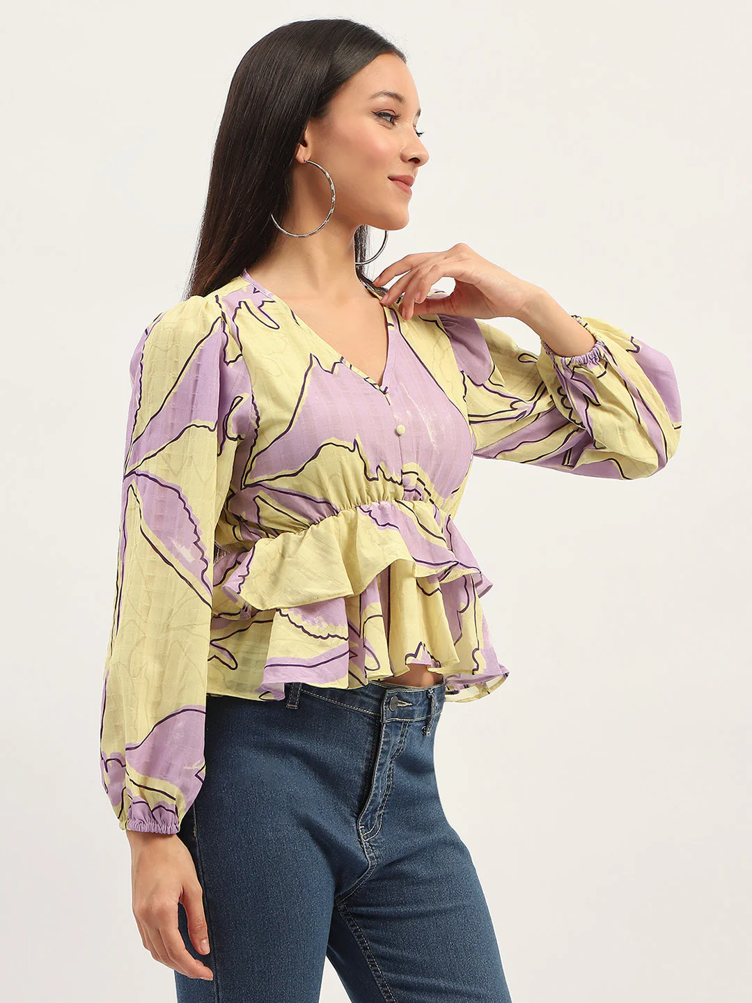 Madame Floral Print Peplum Lime Top - Image 3