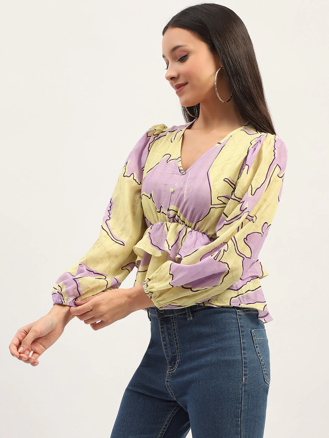 Madame Floral Print Peplum Lime Top - Image 4