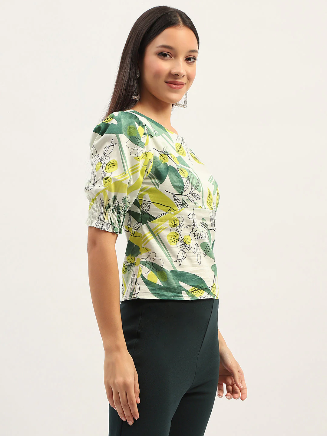 Madame Botanical Print Cotton Lime Top - Image 4