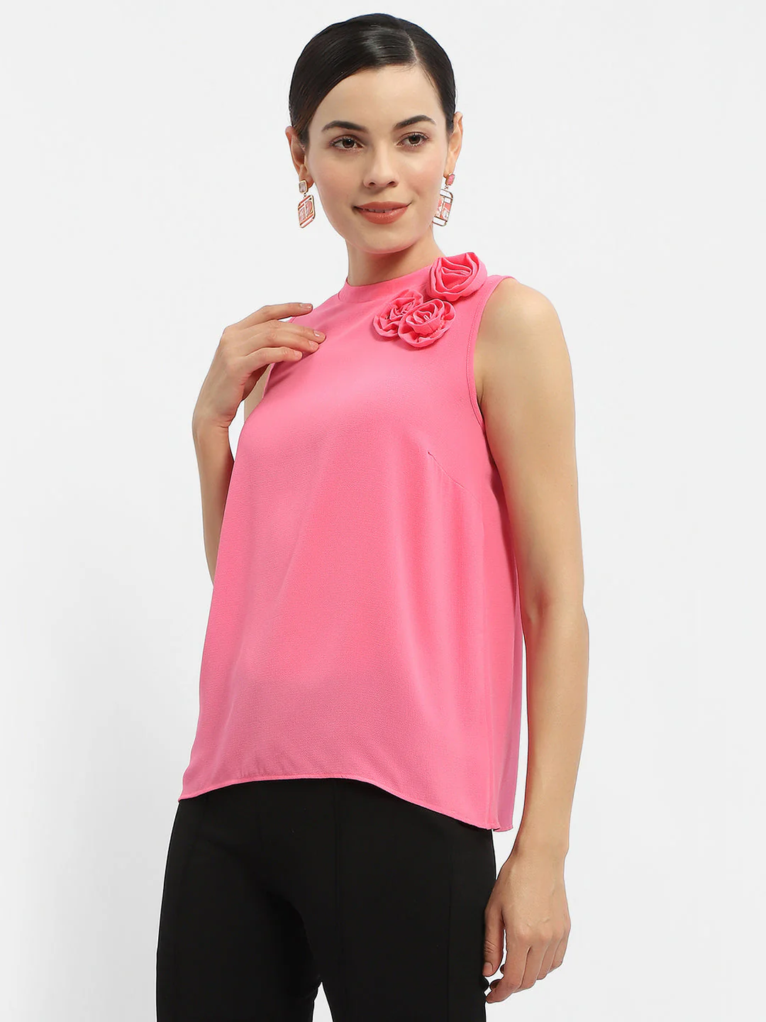 Madame Applique Adorned Fuschia Pink Shimmer Top - Image 3