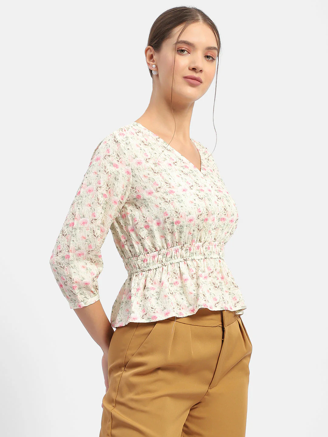Madame Floral Print Pink Peplum Top - Image 4